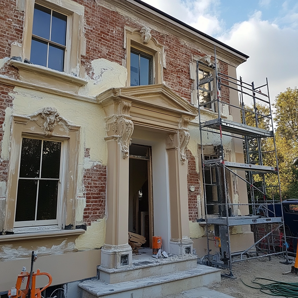 Saniertes Bestandsgebäude mit neuer Fassade
