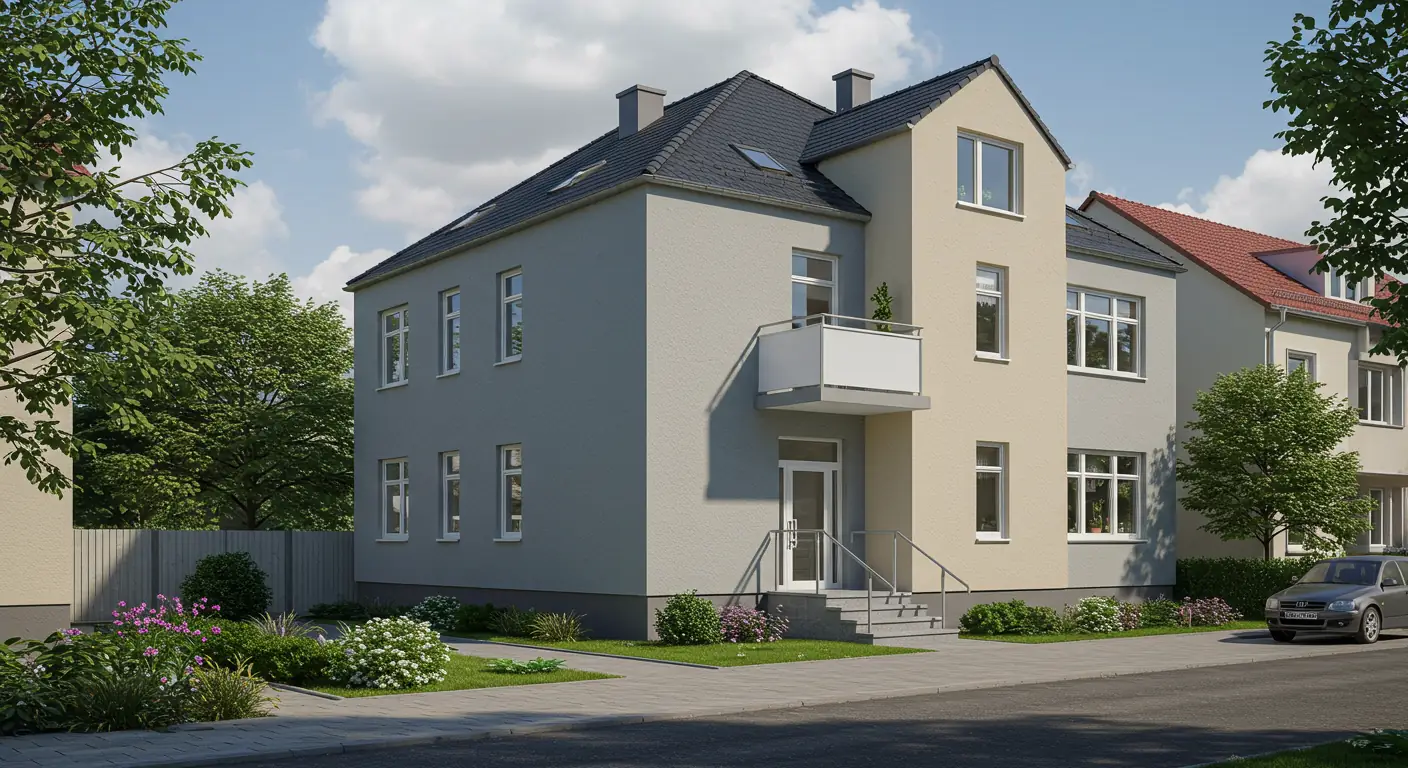 Saniertes Mehrfamilienhaus mit neuem Putz und Dach